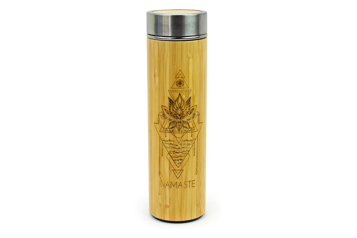 NAMASTE 16.9oz Insulated Bamboo Water Bottle / Tea Tumbler 