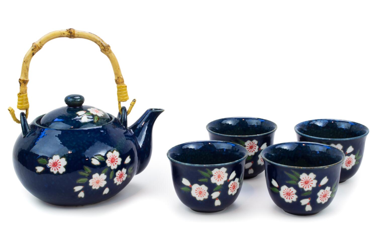 Porcelain Tea Set Light Blue/Dark Blue Teapot And 3 Cups