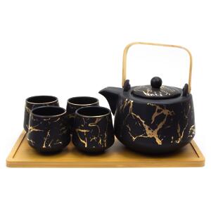 Thumbnail of Black | 37oz Gold Marbled Tea Set with Tray