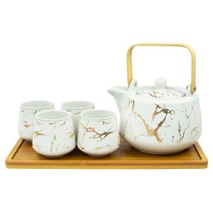 Thumbnail of White | 37oz Gold Marbled Tea Set with Tray