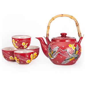 Thumbnail of Cranes on Red | 25oz Tea Set with Bamboo Handle