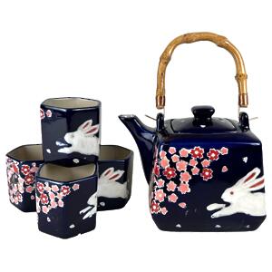 Thumbnail of Rabbit with Sakura Cherry Blossoms | 20oz Tea Set with Bamboo Handle
