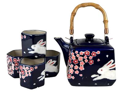 Thumbnail of Rabbit with Sakura Cherry Blossoms | 20oz Tea Set with Bamboo Handle