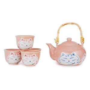 Thumbnail of Cat Faces on Pink | 24oz Tea Set with Bamboo Handle