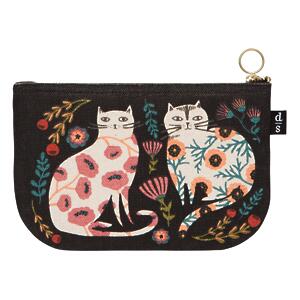 Thumbnail of Flower Cats on Black | Small Zipper Pouch