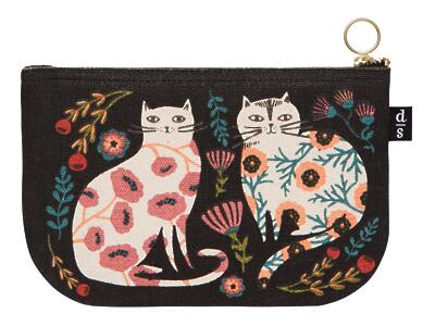 Thumbnail of Flower Cats on Black | Small Zipper Pouch