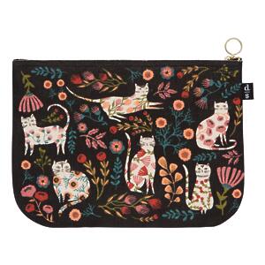 Thumbnail of Garden Cats on Black | Large Zipper Pouch
