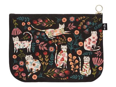 Thumbnail of Garden Cats on Black | Large Zipper Pouch