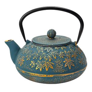 Thumbnail of Gold Maple Leaves on Turquoise | 40oz Cast Iron Teapot