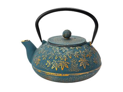 Thumbnail of Gold Maple Leaves on Turquoise | 40oz Cast Iron Teapot
