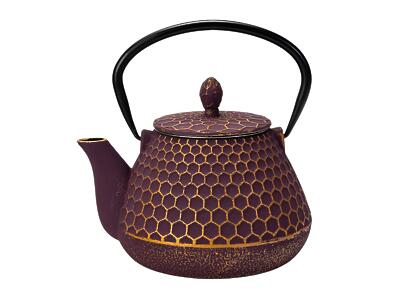 Thumbnail of Gold Honeycomb on Purple | 32oz Cast Iron Teapot