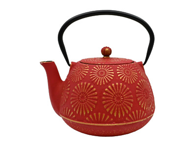 Thumbnail of Red/Gold Chrysanthemum | 40oz Cast Iron Teapot