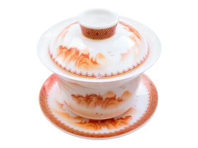 Thumbnail of Red Sansui Mountain | 4oz Hand-Painted Gaiwan