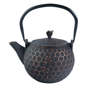 Thumbnail of Bronze Honeycomb and Bee on Black | 60oz Cast Iron Teapot