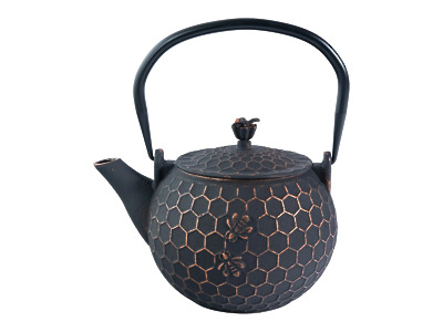 Thumbnail of Bronze Honeycomb and Bee on Black | 60oz Cast Iron Teapot