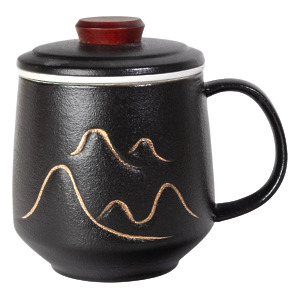 Thumbnail of Mountain Design on Black | 12oz Mug with Lid and Infuser