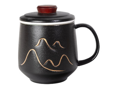 Thumbnail of Mountain Design on Black | 12oz Mug with Lid and Infuser