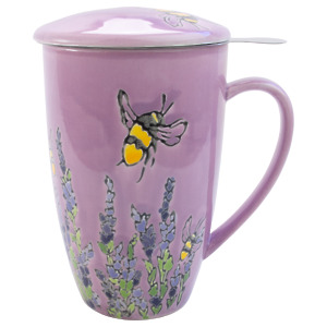 Thumbnail of Mug with Lid & Infuser | Bees and Blossoms on Pink