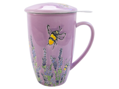 Thumbnail of Mug with Lid & Infuser | Bees and Blossoms on Pink
