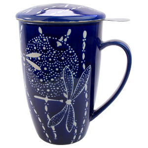 Thumbnail of Mug with Lid & Infuser | Dragonflies on Dark Blue