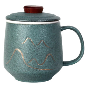 Thumbnail of Mountain Design on Green | 12oz Mug with Lid and Infuser