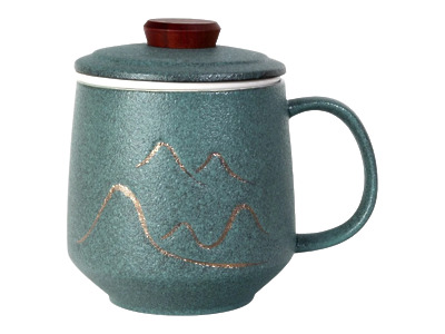 Thumbnail of Mountain Design on Green | 12oz Mug with Lid and Infuser