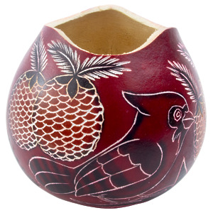 Thumbnail of Cardinals and Pine Nuts | Red Hand-Carved Mate Gourd