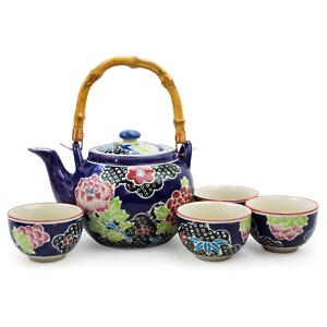 Thumbnail of Purple with Peony Flowers | Tea Set with Bamboo Handle