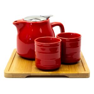 Thumbnail of Harmony Tea Pot Set - 2 cups & Tray | Gloss Red