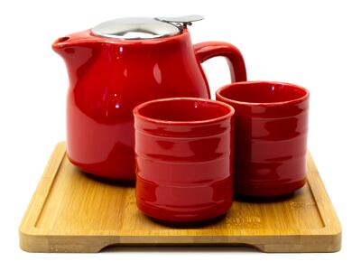 Thumbnail of 2 Cup Harmony Tea Set with Tray - 20oz | Gloss Red