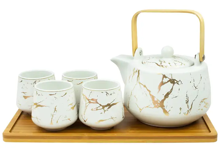 Hot Sale Luxury Modern Teapot 4-piece Tea Cups Ceramic Large Tea Pot Marble  Tea Service Set With Wooden Tray - Buy Ceramic Rooster Teapot,Ceramic