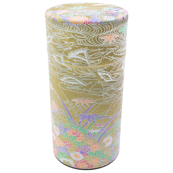 Flowing Flowers on Gold | 7oz Paper Tea Canister